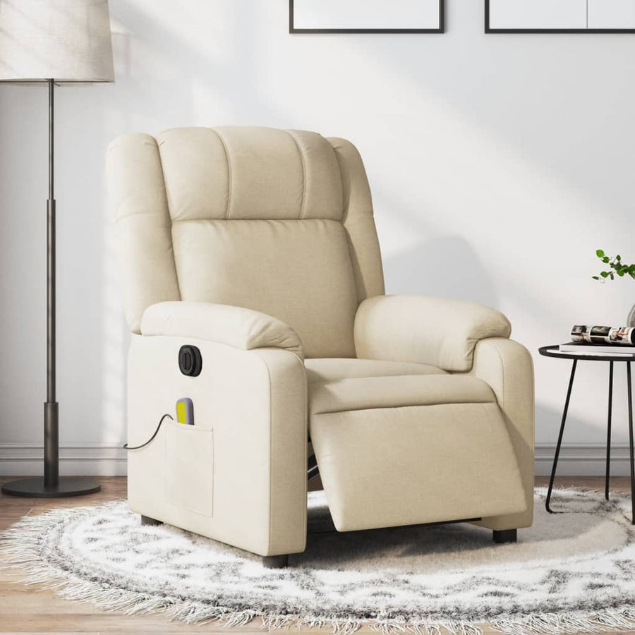 Massagestoel elektrisch verstelbaar stof crèmekleurig