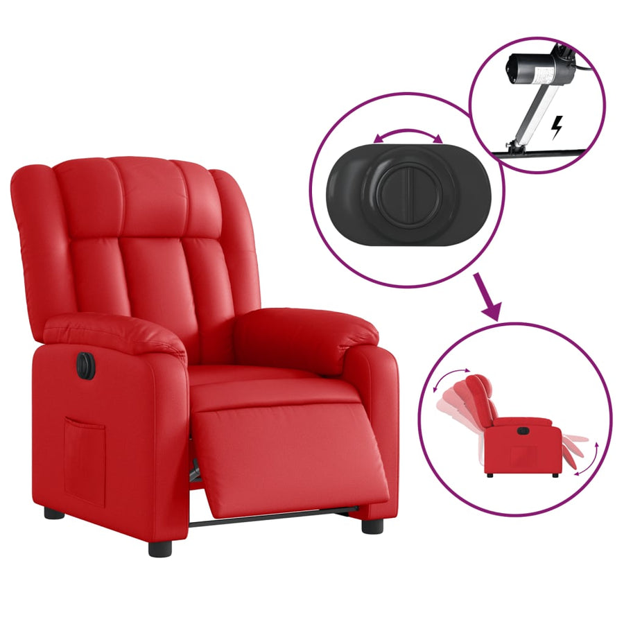 Fauteuil verstelbaar elektrisch kunstleer rood