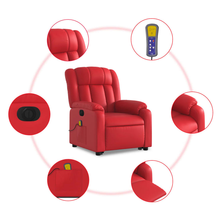 Sta-op-massagestoel elektrisch kunstleer rood