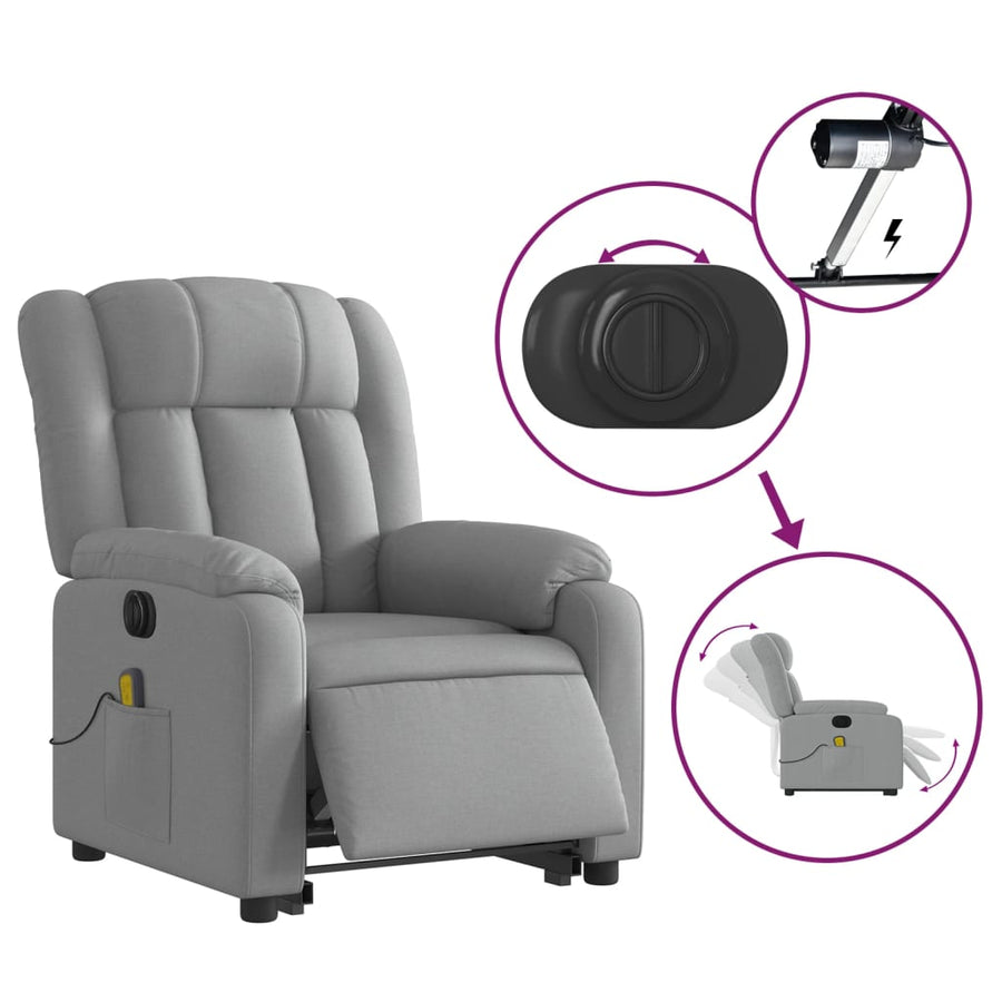Sta-Op-Massagestoel Stof Lichtgrijs Ja Elektrisch verstelbaar