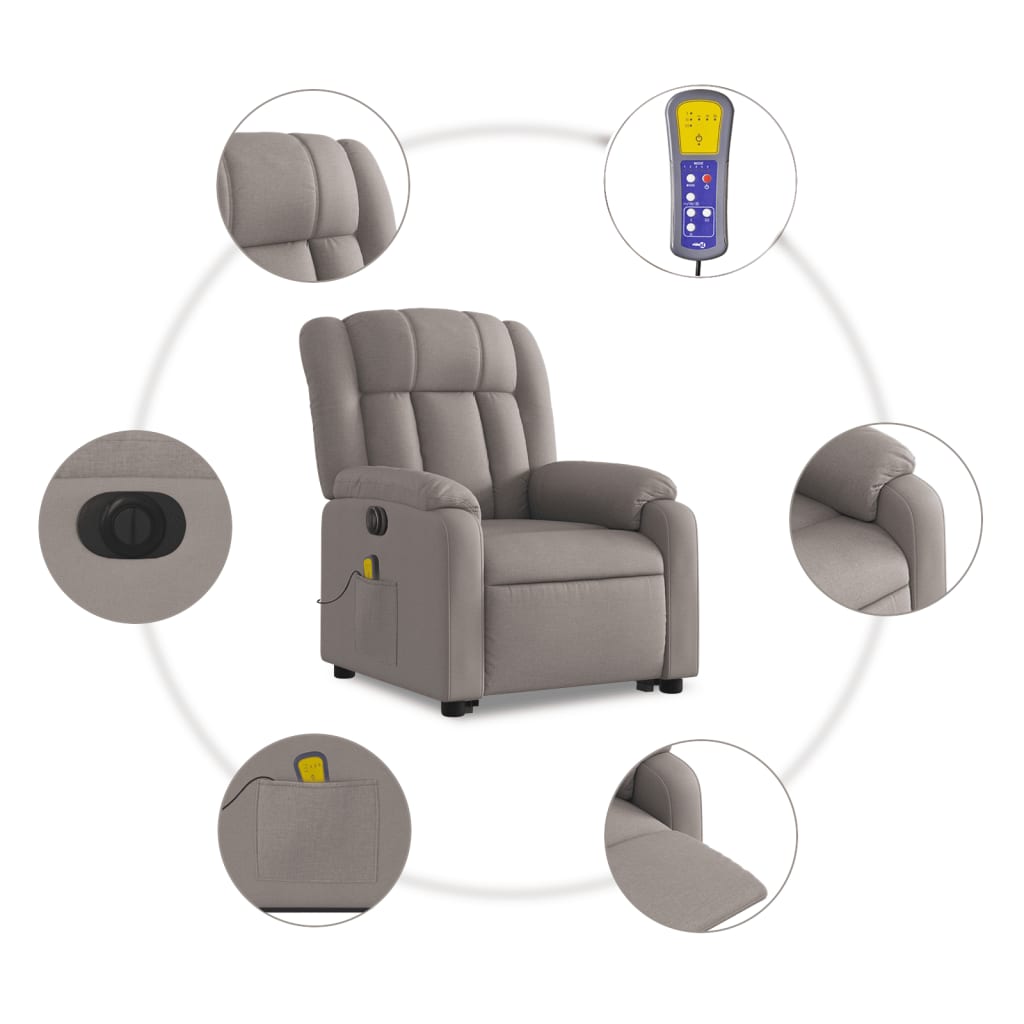 Sta-op-massagestoel elektrisch verstelbaar stof taupe