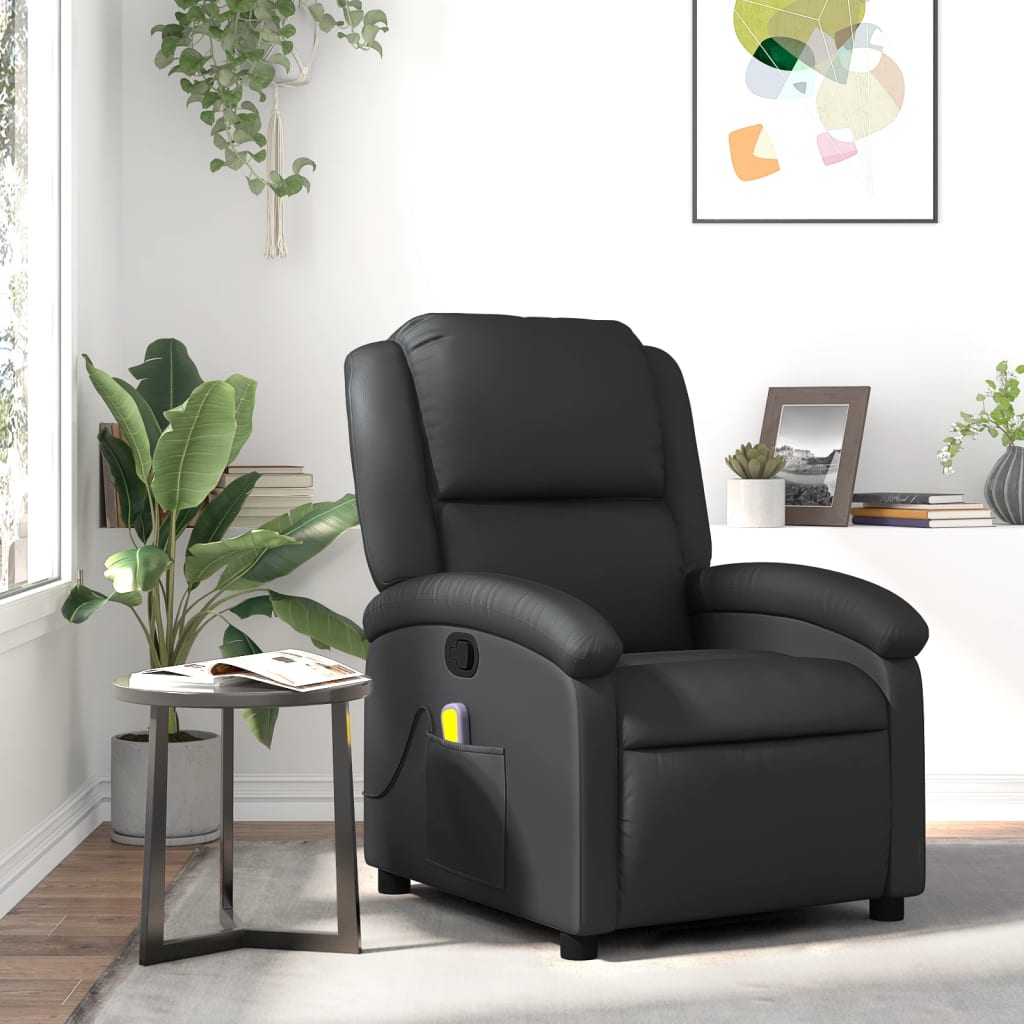 Massagestoel van echt leer, zwart