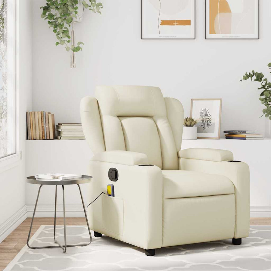 Massagestoel van kunstleer in crèmekleur