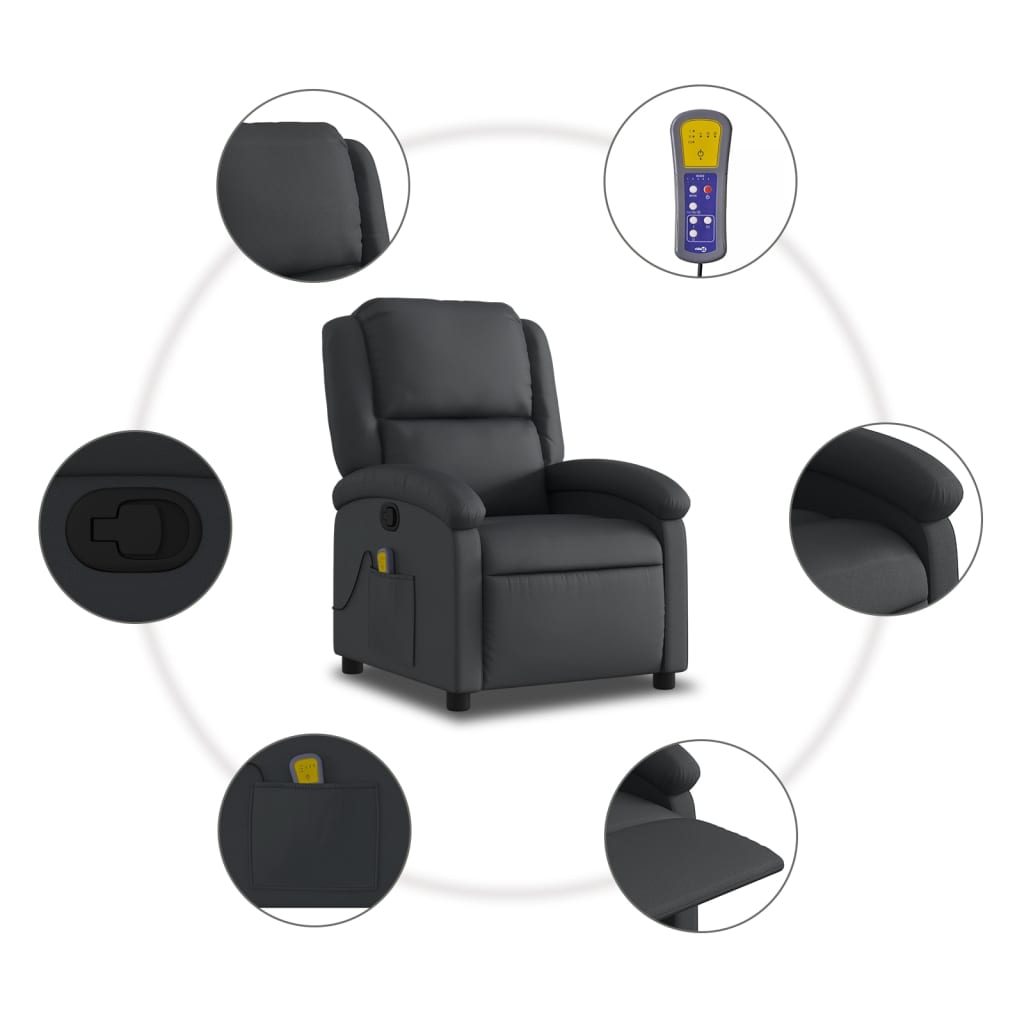 Massagestoel van echt leer, zwart