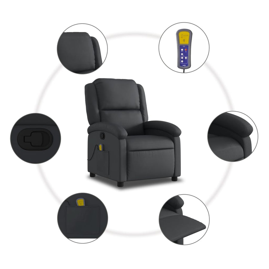Massagestoel van echt leer, zwart