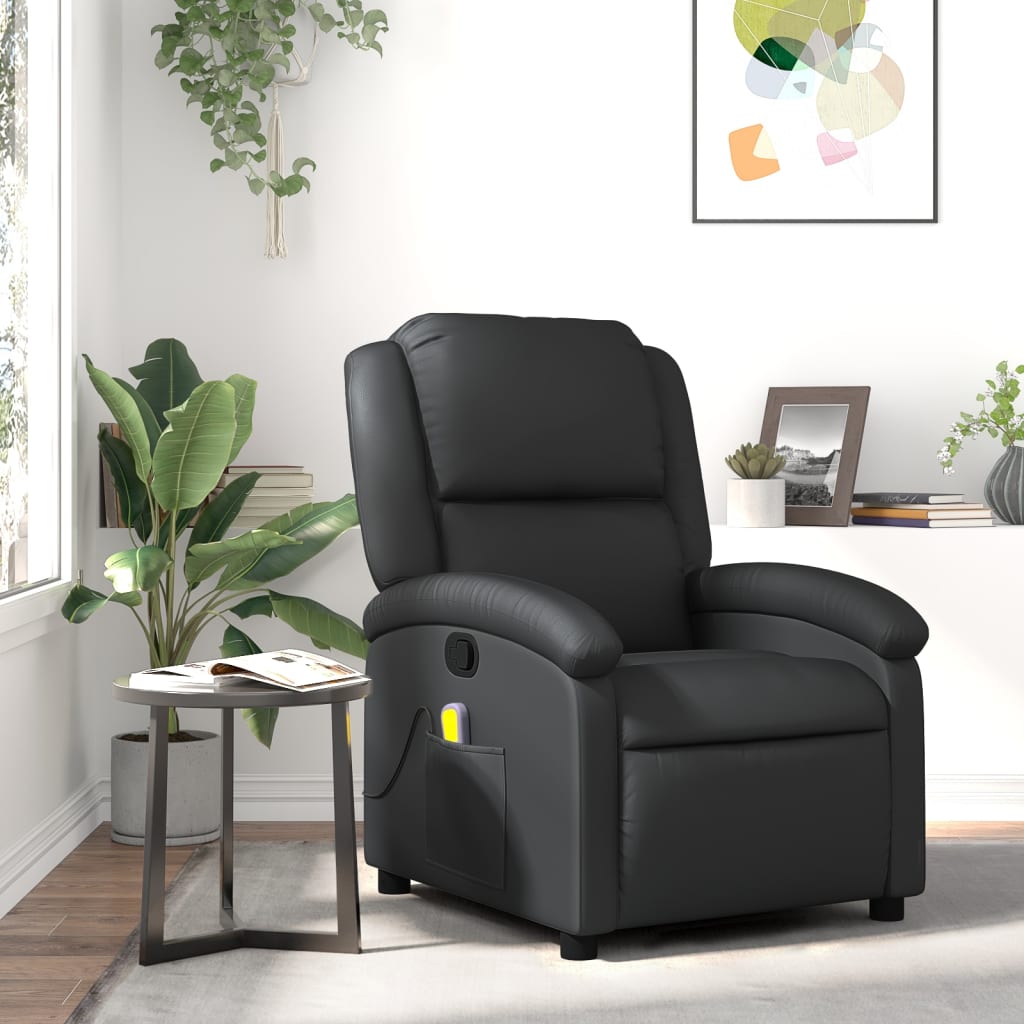 Massagestoel van echt leer, zwart