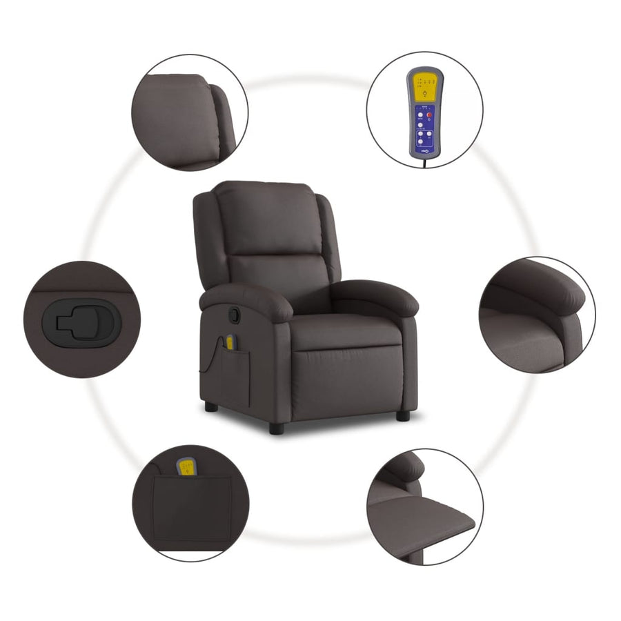 Massagestoel van echt leer, donkerbruin
