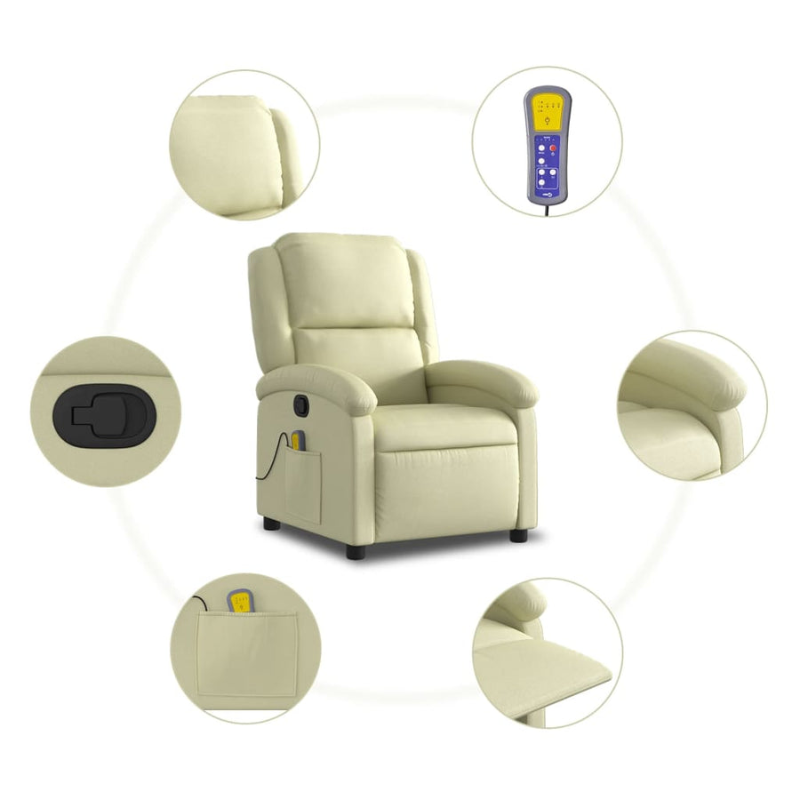 Massagestoel van echt leer, crèmekleurig