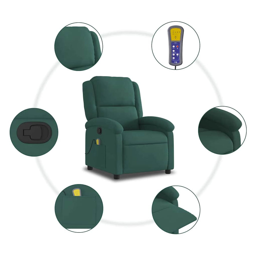 Massagestoel in donkergroen fluweel