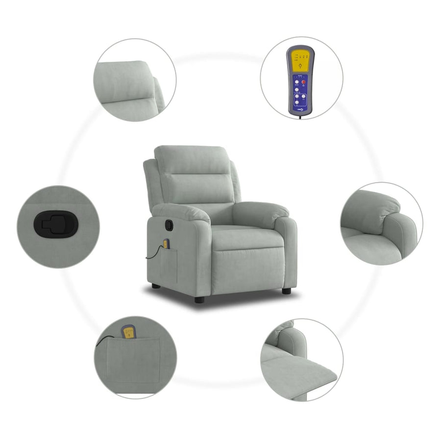 Massagestoel lichtgrijs fluweel