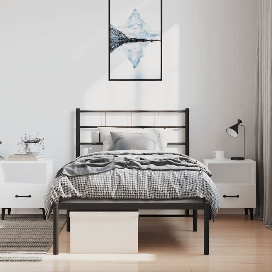 Bedframe met hoofdbord metaal zwart 100x190 cm