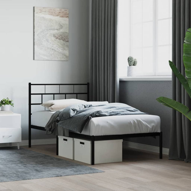 Bedframe Metaal 100 x 190 cm Zwart met hoofdbord