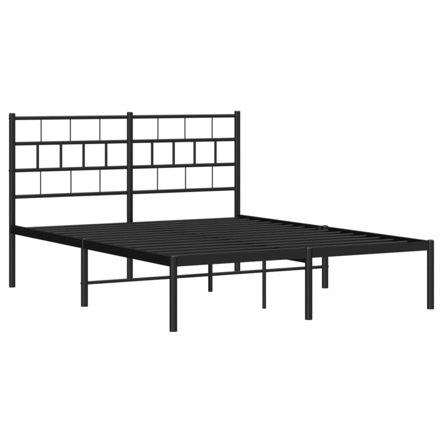 Bedframe Metaal 135 x 190 cm Zwart met hoofdbord