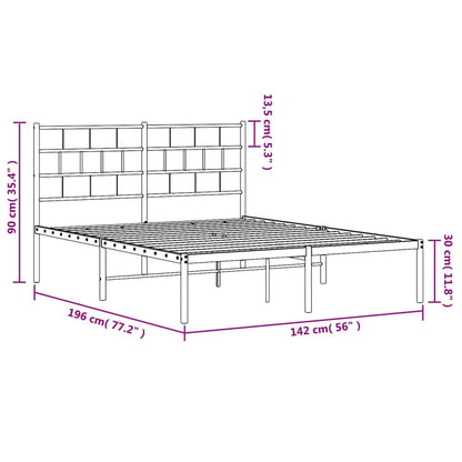 Bedframe Metaal 135 x 190 cm Zwart met hoofdbord