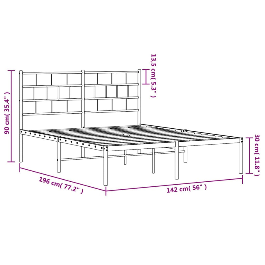 Bedframe Metaal 135 x 190 cm Zwart met hoofdbord