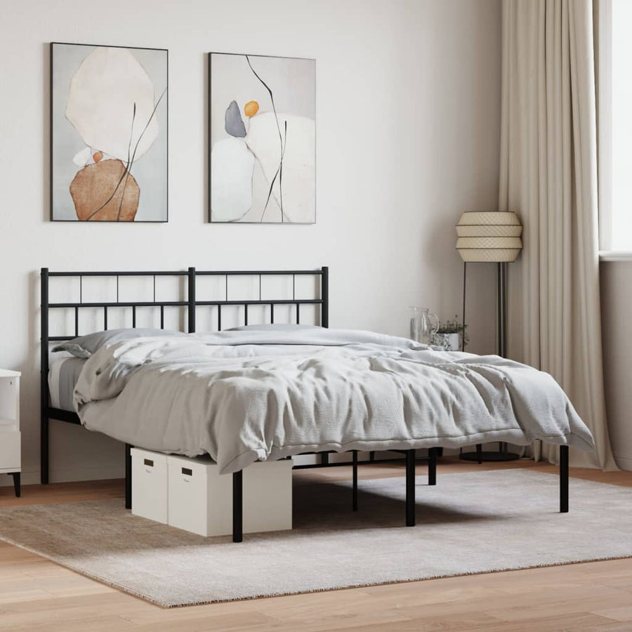 Bedframe Metaal 135 x 190 cm Zwart met hoofdbord
