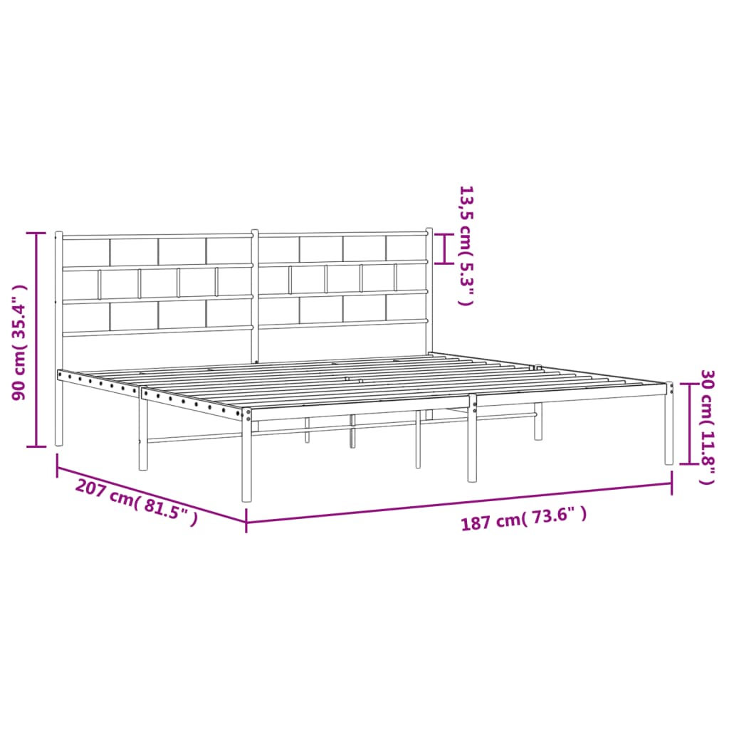Bedframe Metaal 180 x 200 cm Zwart met hoofdbord
