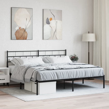 Bedframe Metaal 183 x 213 cm Zwart met hoofdbord