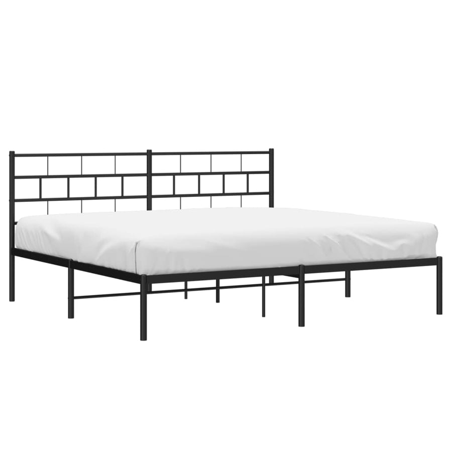 Bedframe Metaal 193 x 203 cm Zwart met hoofdbord
