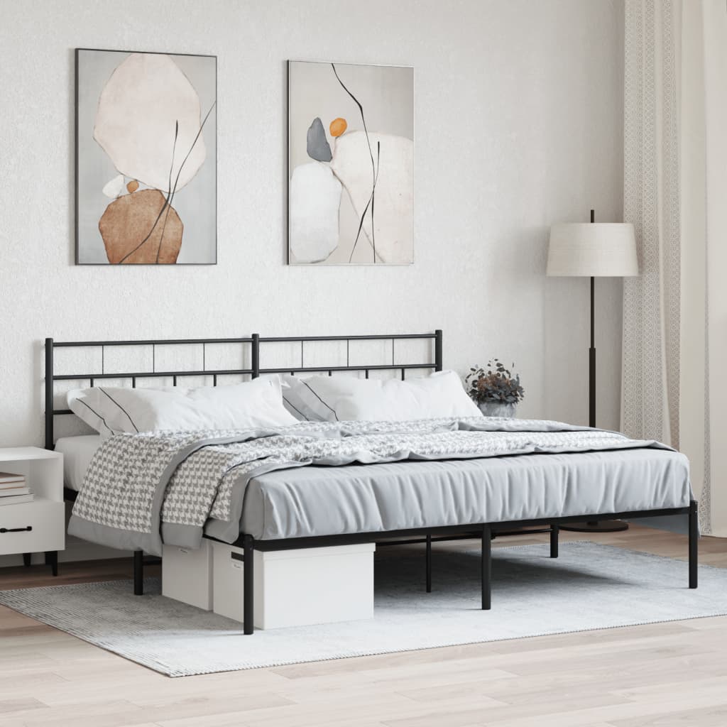 Bedframe Metaal 193 x 203 cm Zwart met hoofdbord