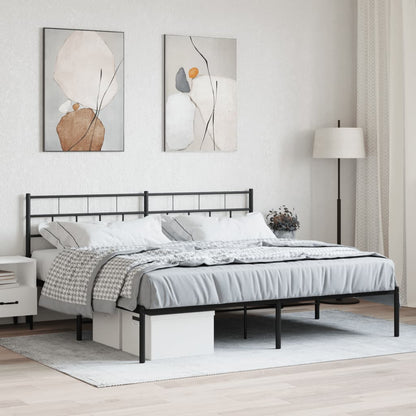 Bedframe Metaal 193 x 203 cm Zwart met hoofdbord