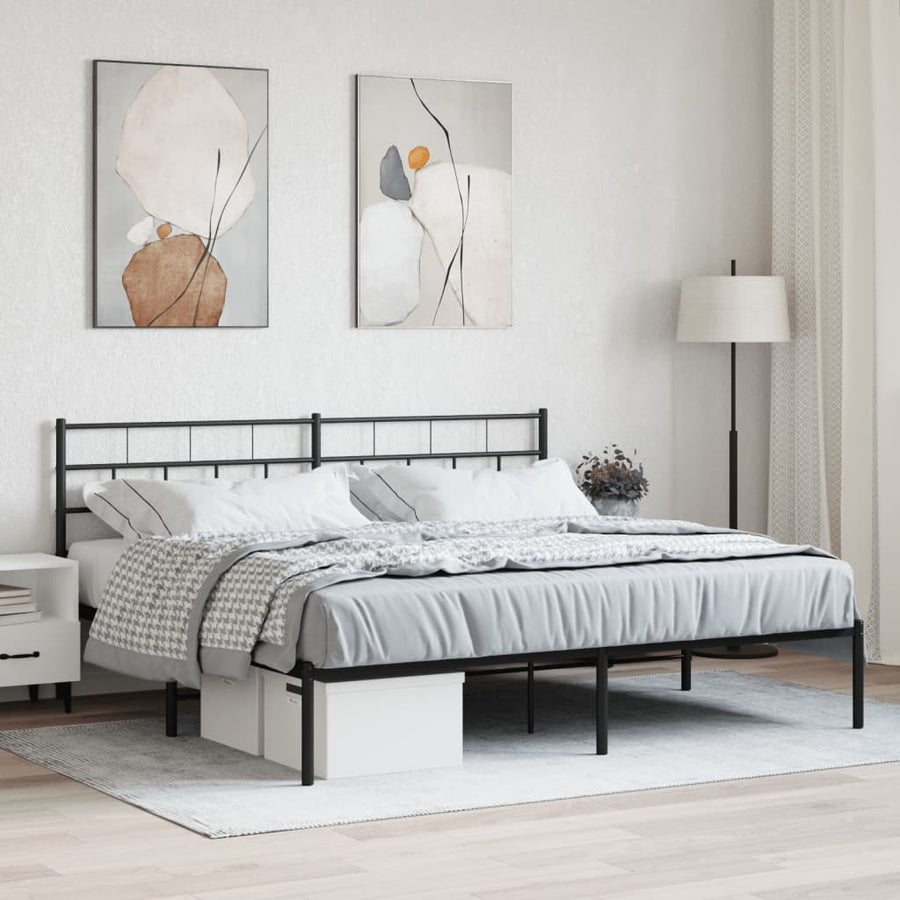 Bedframe Metaal 193 x 203 cm Zwart met hoofdbord