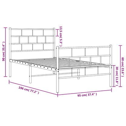 Bedframe Met Hoofd- En Voeteneinde Metaal 90 x 190 cm Zwart met hoofdbord & voetbord
