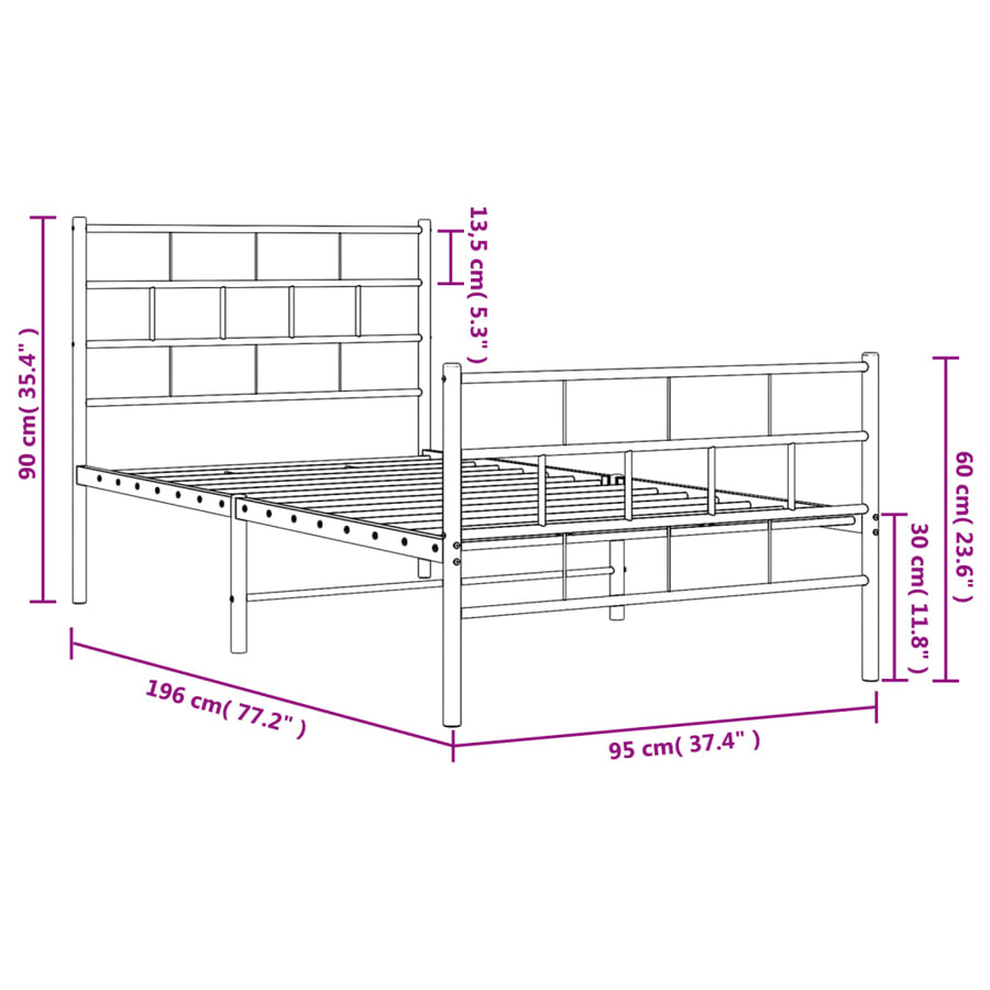 Bedframe Met Hoofd- En Voeteneinde Metaal 90 x 190 cm Zwart met hoofdbord & voetbord