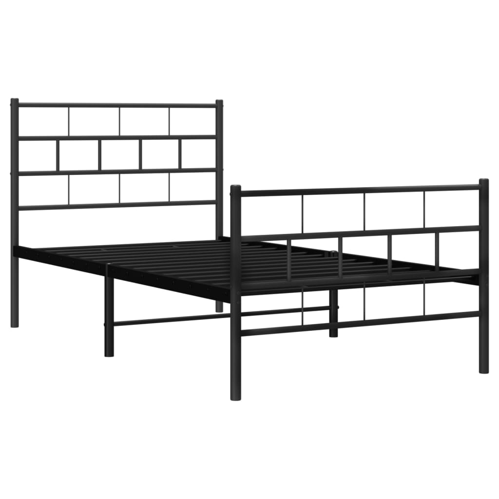 Bedframe Met Hoofd- En Voeteneinde Metaal 90 x 200 cm Zwart met hoofdbord & voetbord