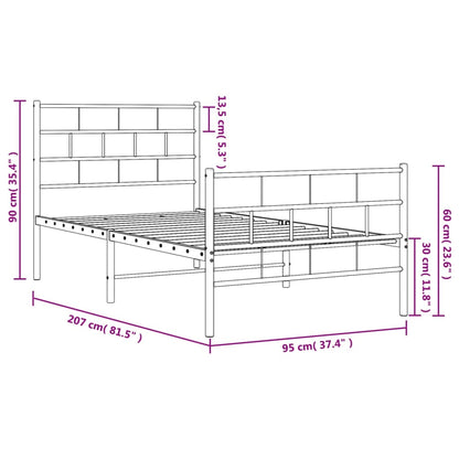 Bedframe Met Hoofd- En Voeteneinde Metaal 90 x 200 cm Zwart met hoofdbord & voetbord