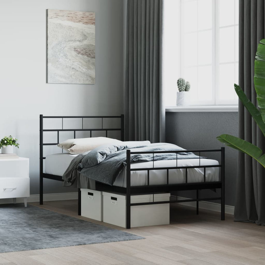 Bedframe Met Hoofd- En Voeteneinde Metaal 90 x 200 cm Zwart met hoofdbord & voetbord