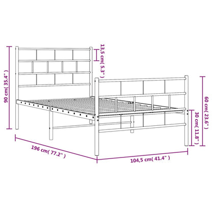 Bedframe Met Hoofd- En Voeteneinde Metaal 100 x 190 cm Zwart met hoofdbord & voetbord