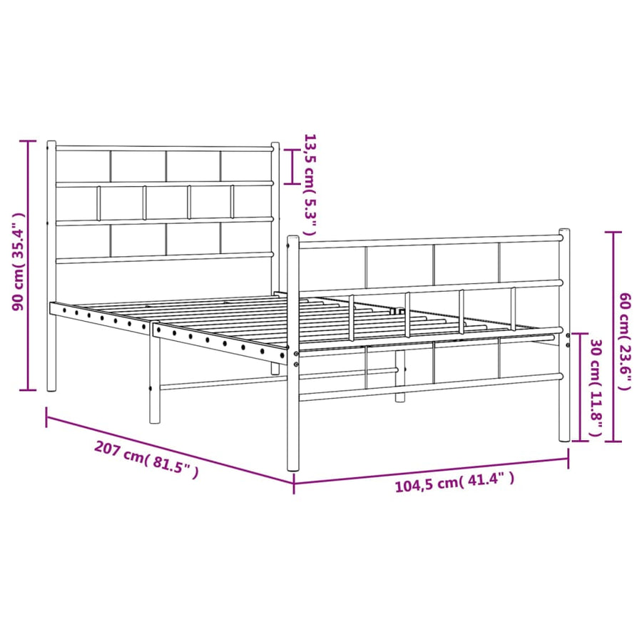 Bedframe Met Hoofd- En Voeteneinde Metaal 100 x 200 cm Zwart met hoofdbord & voetbord