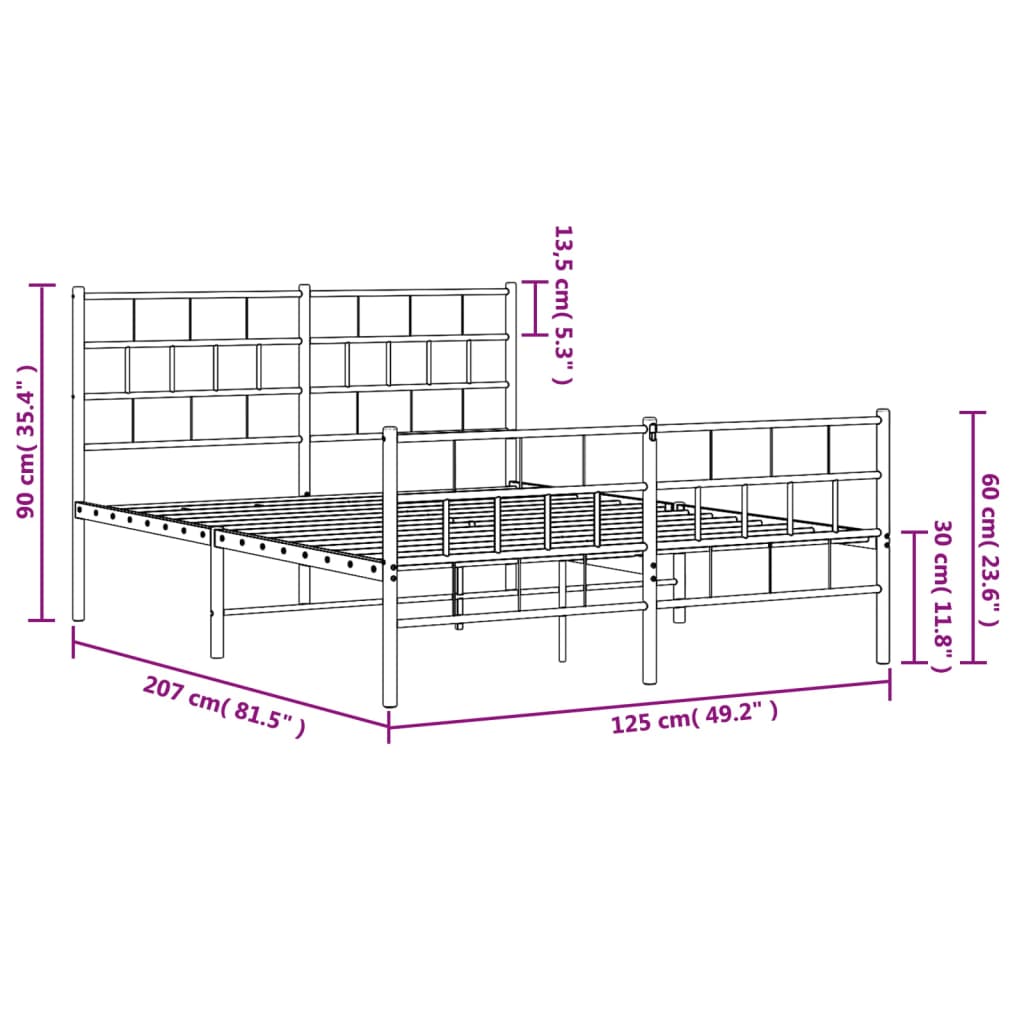 Bedframe Met Hoofd- En Voeteneinde Metaal 120 x 200 cm Zwart met hoofdbord & voetbord