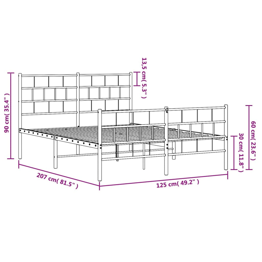 Bedframe Met Hoofd- En Voeteneinde Metaal 120 x 200 cm Zwart met hoofdbord & voetbord