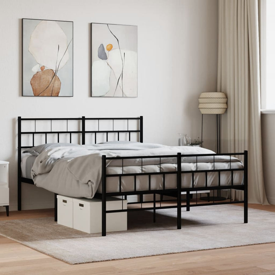 Bedframe Met Hoofd- En Voeteneinde Metaal 120 x 200 cm Zwart met hoofdbord & voetbord