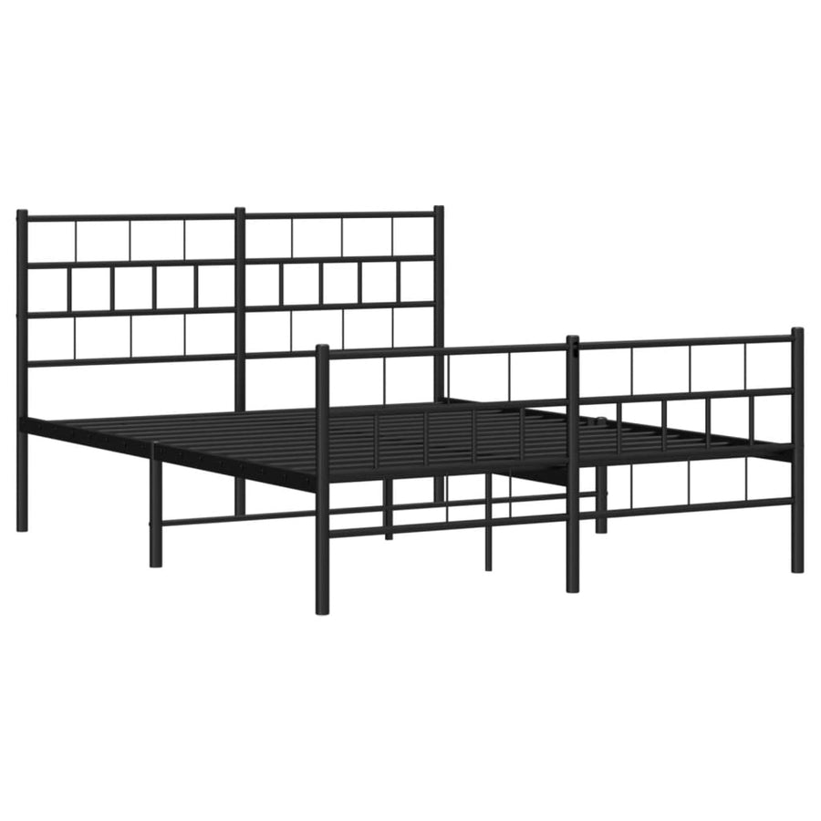 Bedframe Met Hoofd- En Voeteneinde Metaal 135 x 190 cm Zwart met hoofdbord & voetbord