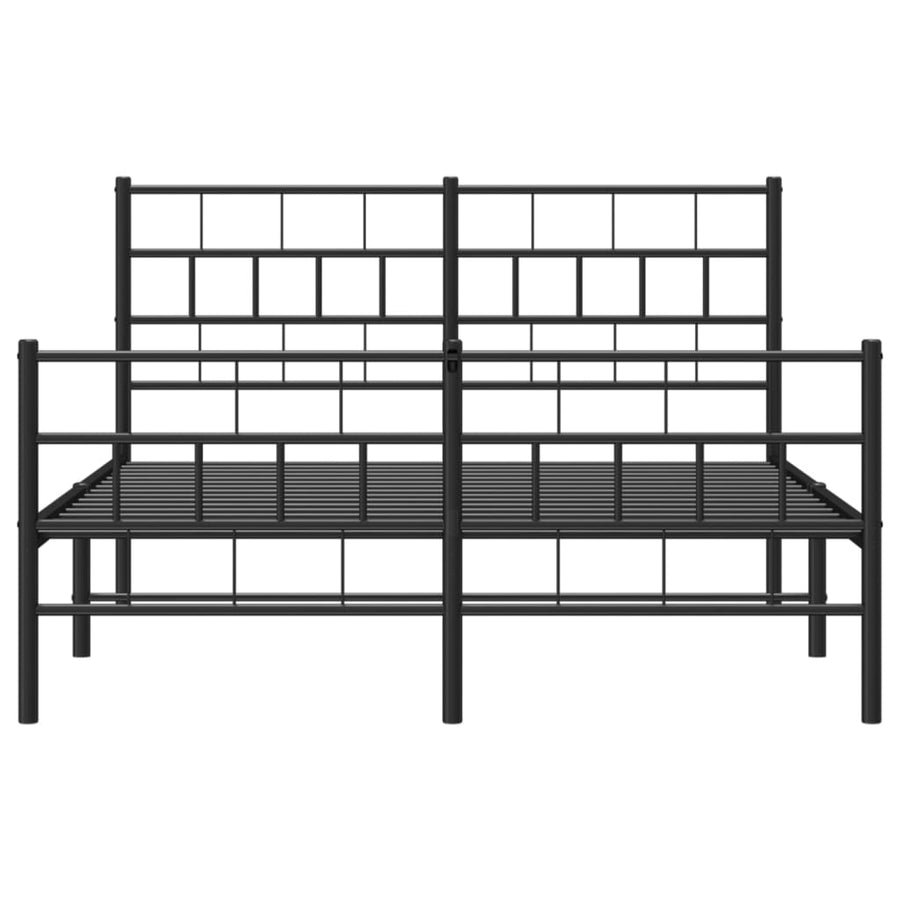 Bedframe Met Hoofd- En Voeteneinde Metaal 135 x 190 cm Zwart met hoofdbord & voetbord