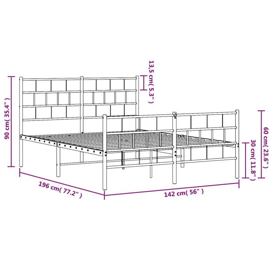 Bedframe Met Hoofd- En Voeteneinde Metaal 135 x 190 cm Zwart met hoofdbord & voetbord
