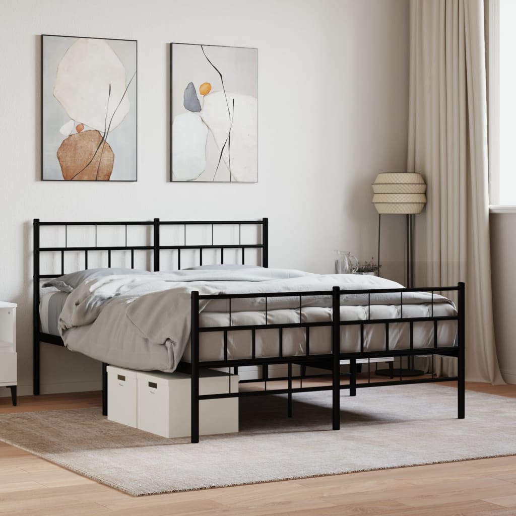 Bedframe Met Hoofd- En Voeteneinde Metaal 140 x 190 cm Zwart met hoofdbord & voetbord