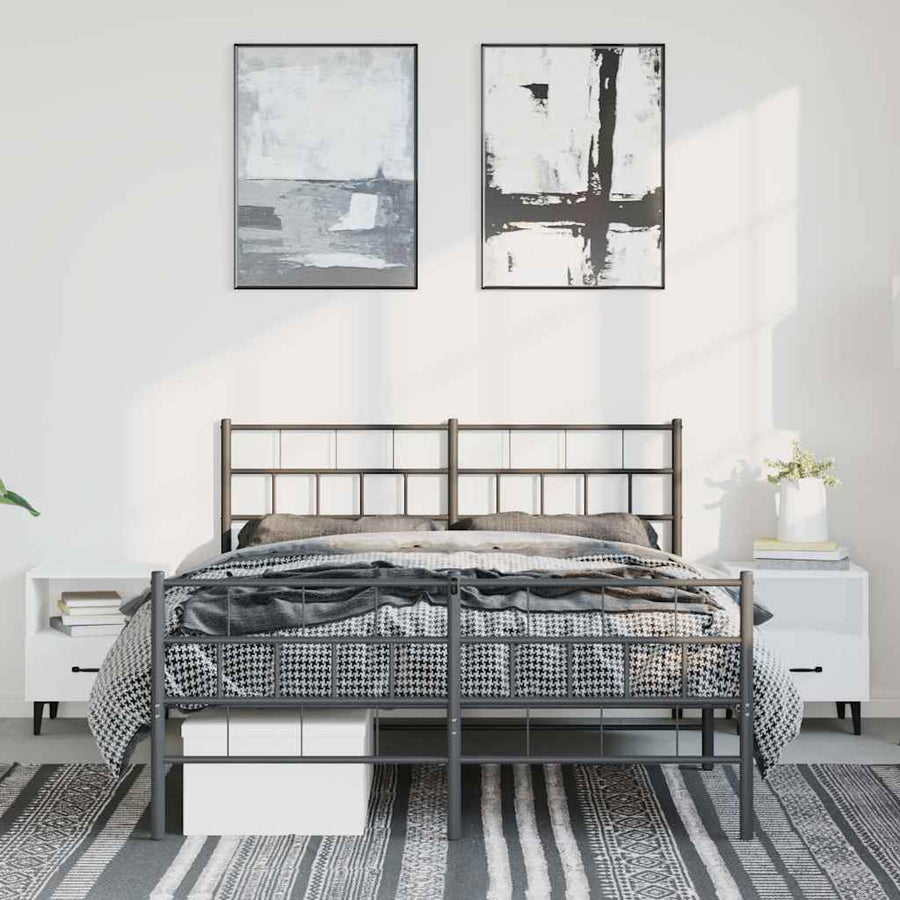 Bedframe met hoofd- en voeteneinde metaal zwart 150x200 cm