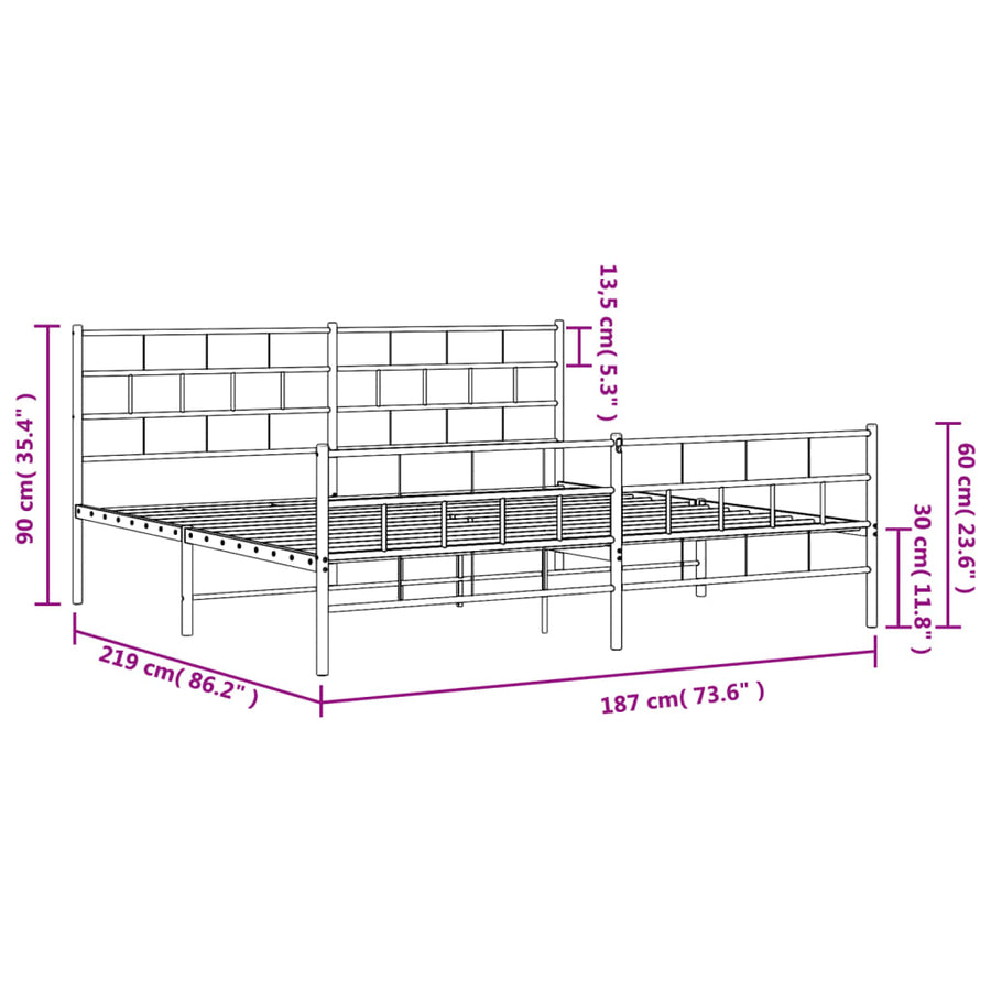 Bedframe Met Hoofd- En Voeteneinde Metaal 183 x 213 cm Zwart met hoofdbord & voetbord