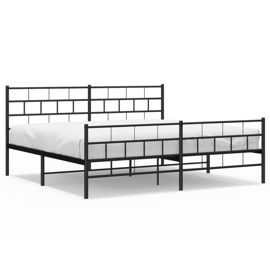 Bedframe Met Hoofd- En Voeteneinde Metaal 193 x 203 cm Zwart met hoofdbord & voetbord