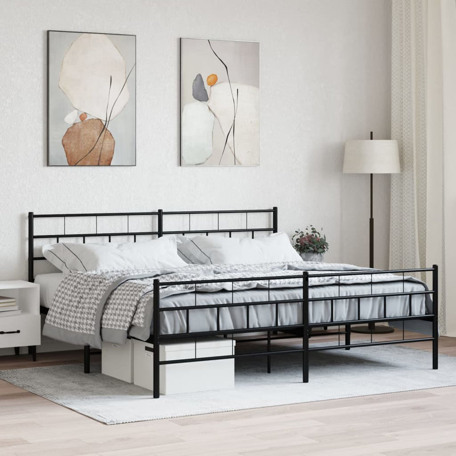 Bedframe Met Hoofd- En Voeteneinde Metaal 193 x 203 cm Zwart met hoofdbord & voetbord