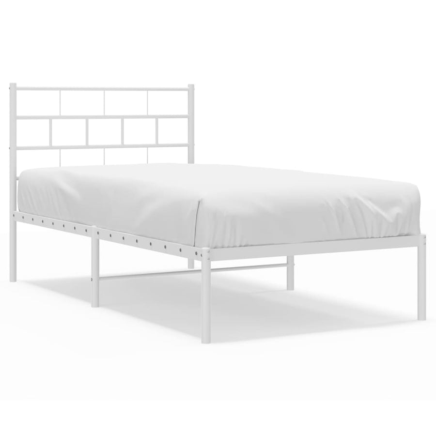 Bedframe Metaal 75 X 190 Cm Wit met hoofdbord