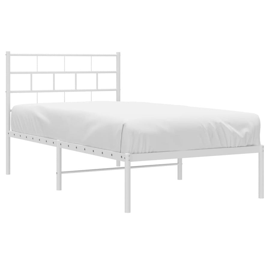 Bedframe Metaal 75 X 190 Cm Wit met hoofdbord