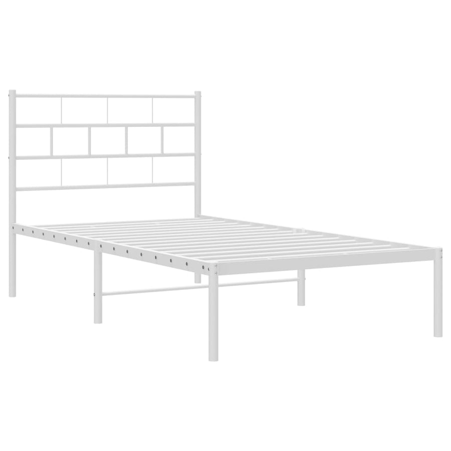 Bedframe Metaal 75 X 190 Cm Wit met hoofdbord