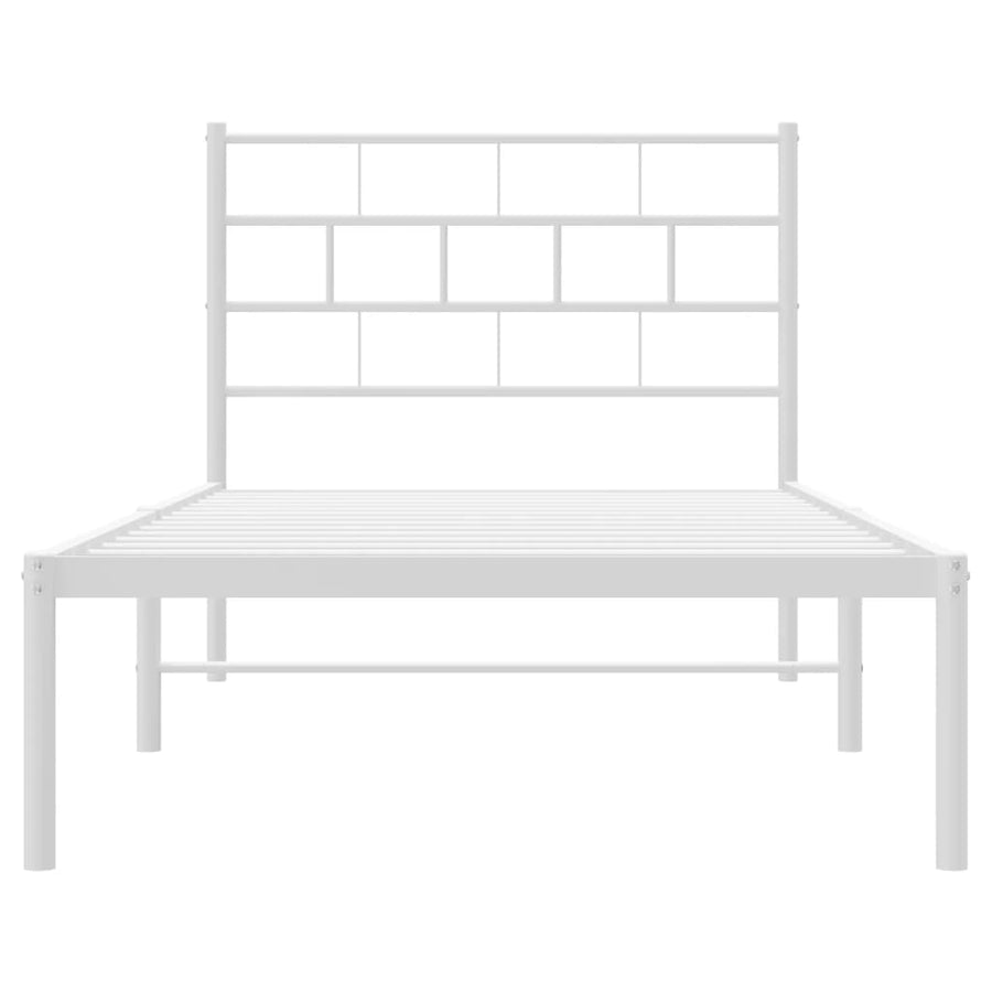 Bedframe Metaal 75 X 190 Cm Wit met hoofdbord