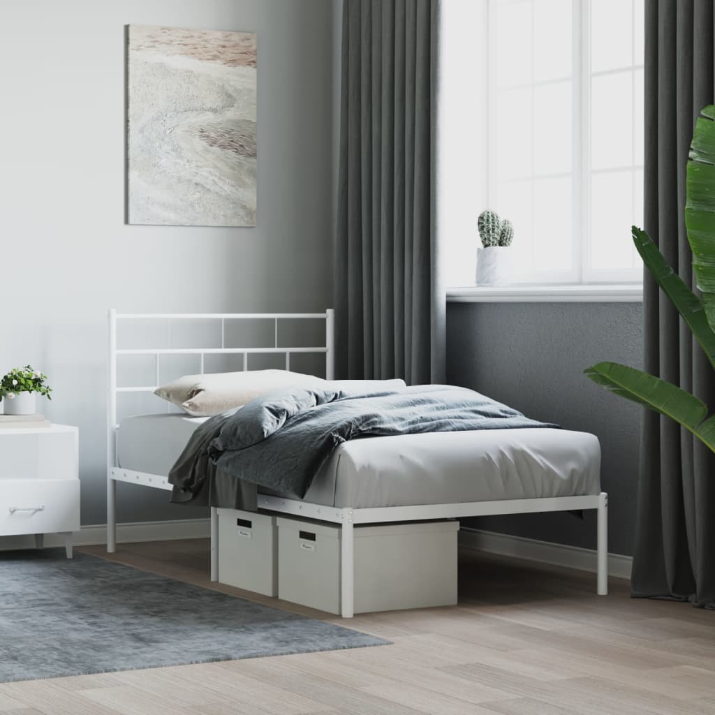Bedframe Metaal 75 X 190 Cm Wit met hoofdbord