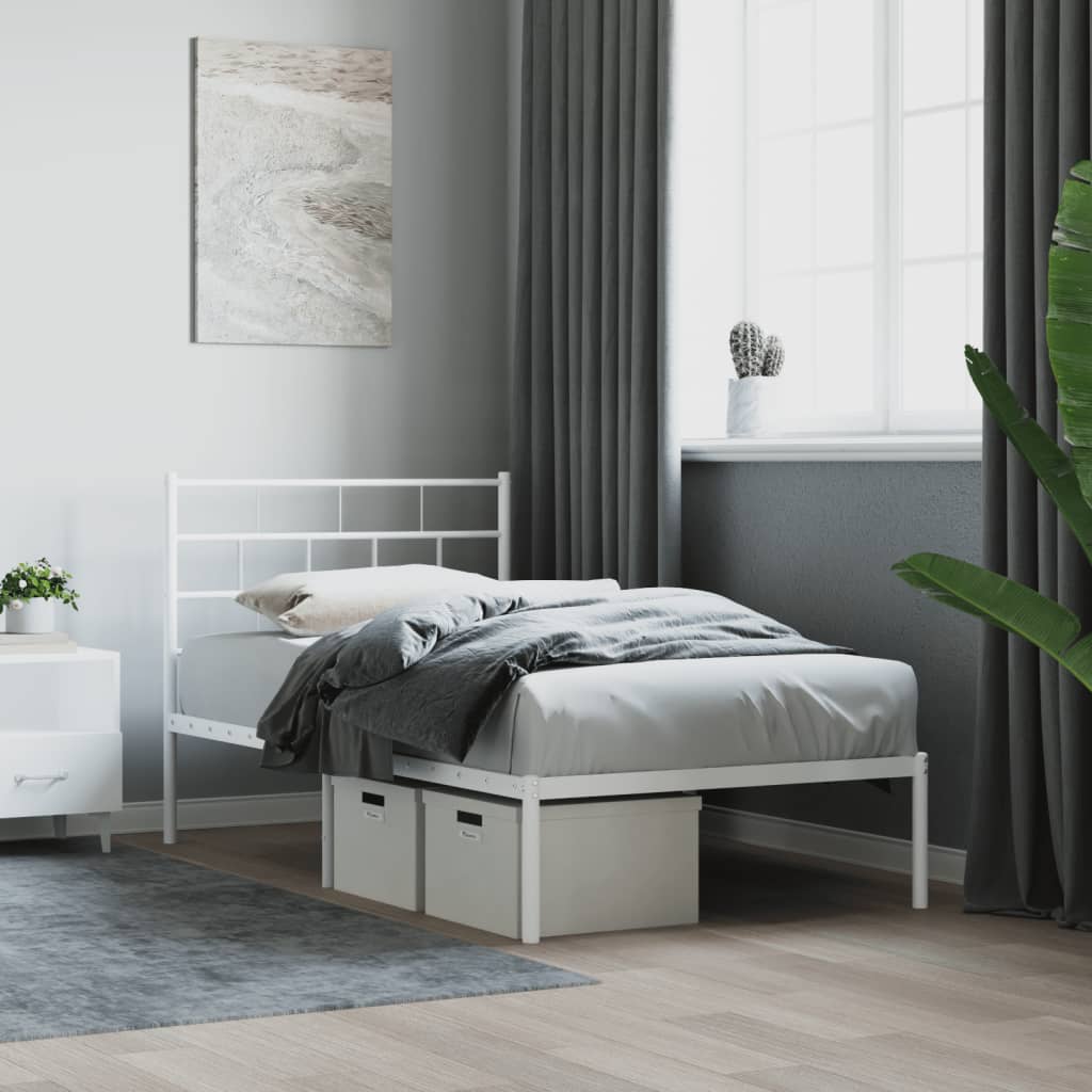 Bedframe Metaal 80 x 200 cm Wit met hoofdbord